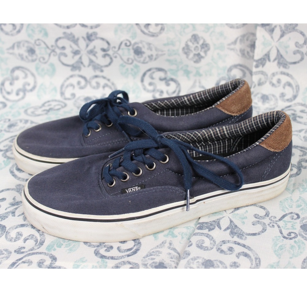 Vans Era 59 Navy Blue Canvas Sneakers with Brown Corduroy Heel - US Mens 7.5